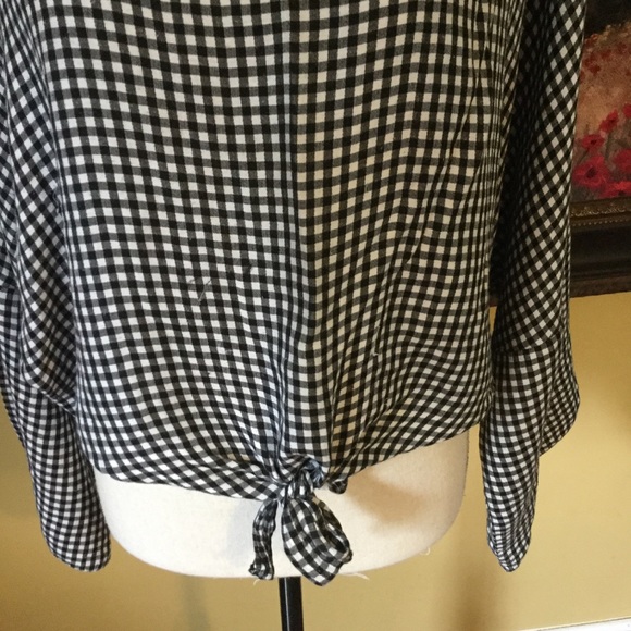 Topshop- Black/White checkered bell sleeve top. 10 - Picture 3 of 8